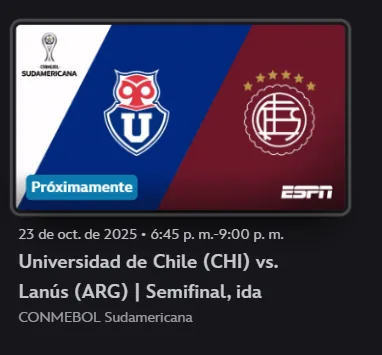 Disney+ promociona el duelo entre la U y Lanús del próximo 23 de octubre.