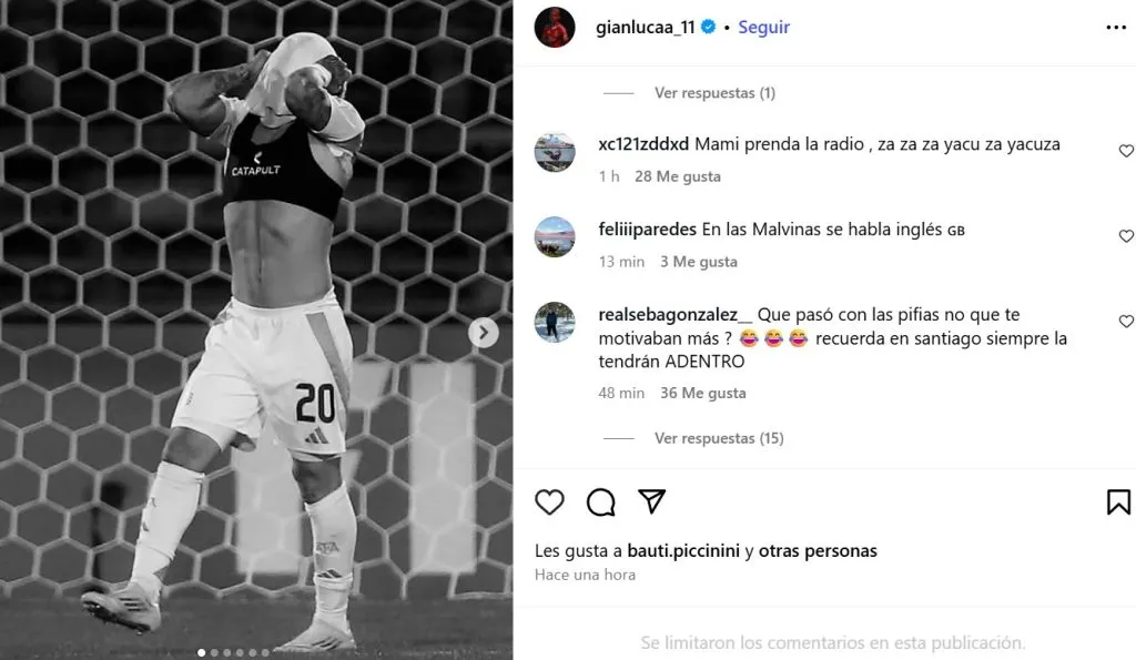 Prestianni limió los comentarios en su publicación de Instagram