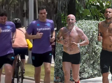 Ni a los tobillos: en Racing emulan la histórica foto de Sampaoli y Vidal