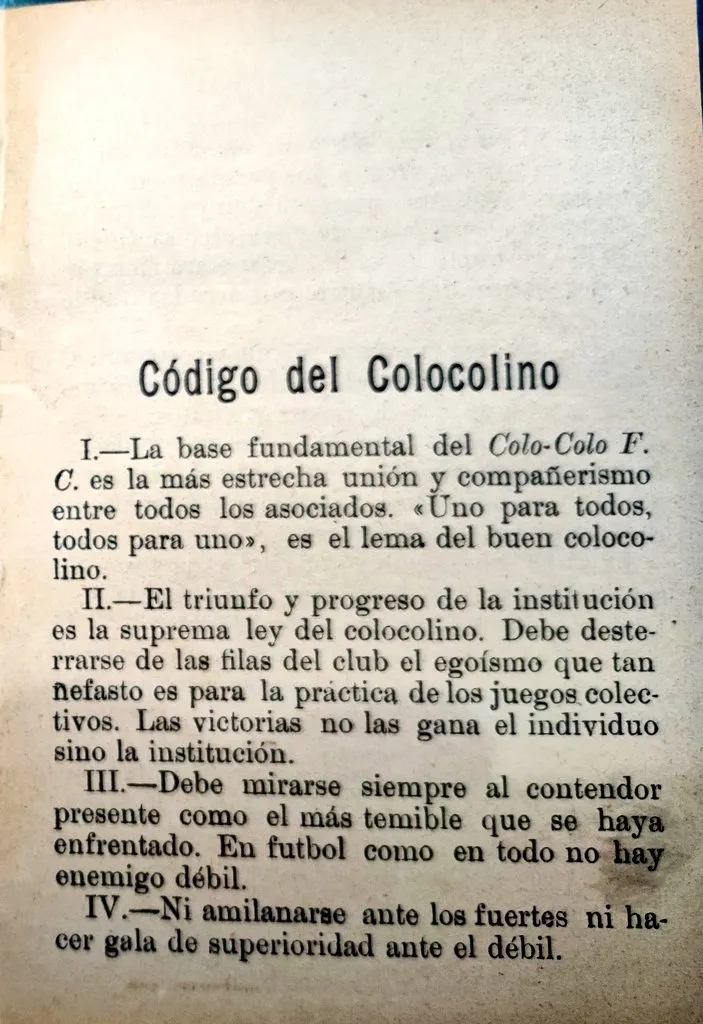 Código colocolino y los estatutos albos de 1929.