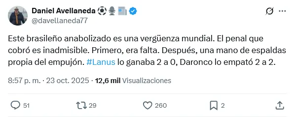 El posteo de Daniel Avellaneda.