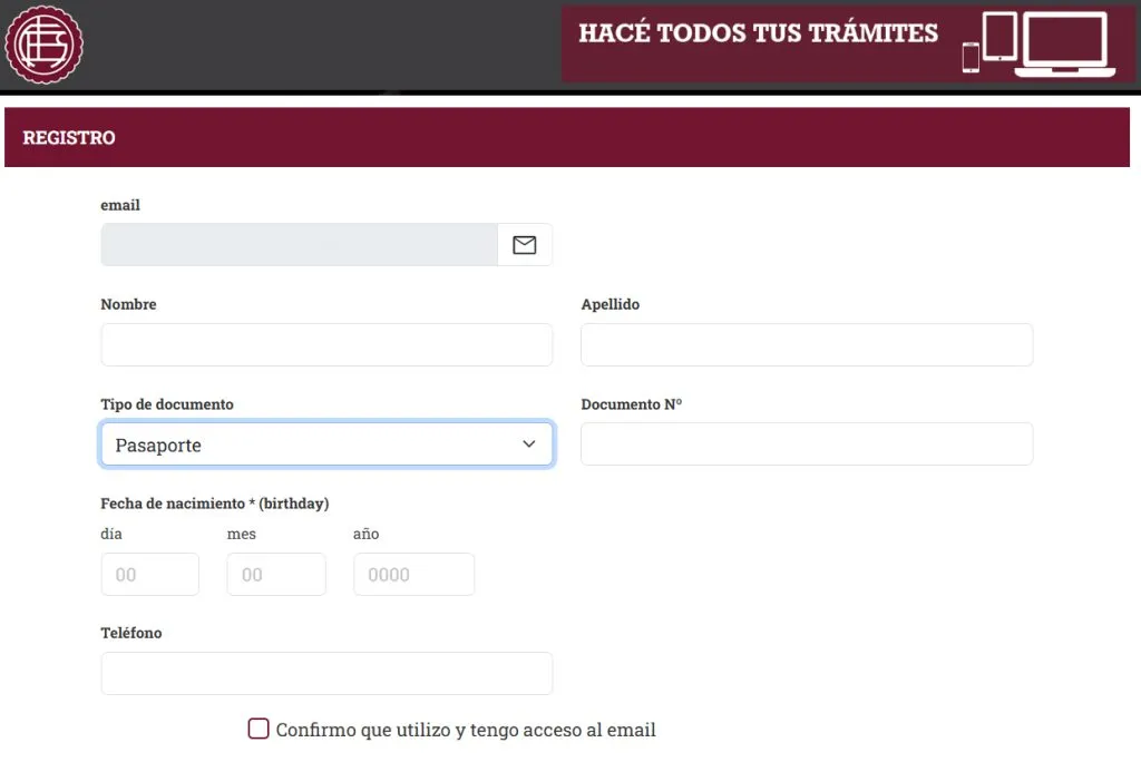Pasaporte para comprar entradas para Lanús vs. Universidad de Chile.