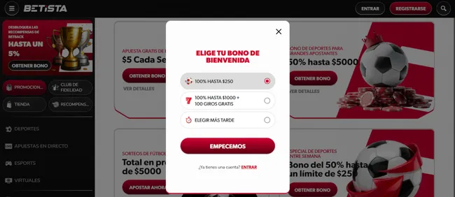 Bono de bienvenida Betista