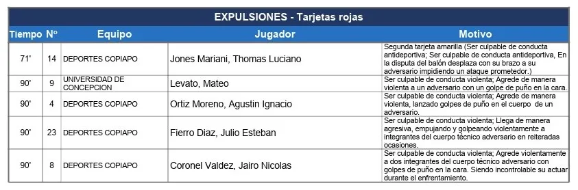El informe arbitral contra los cuatro jugadores involucrados en la pelea en Copiapó.