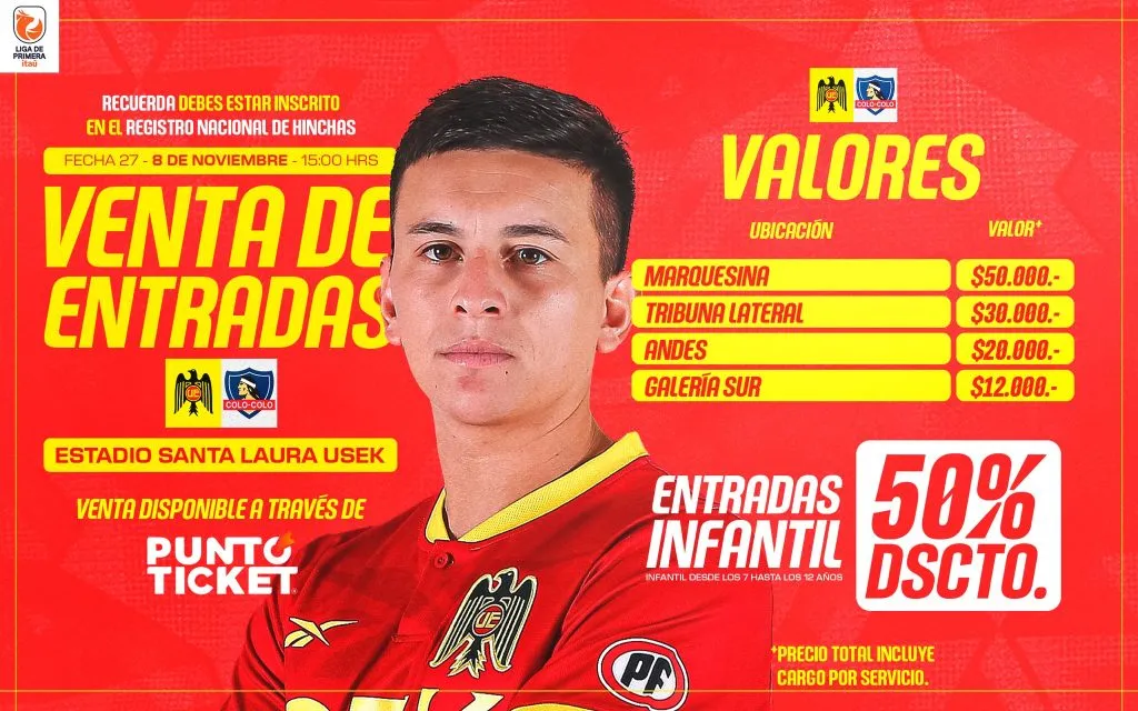 El precio de las entradas para el Unión Española vs Colo Colo de este sábado en el Santa Laura. 
