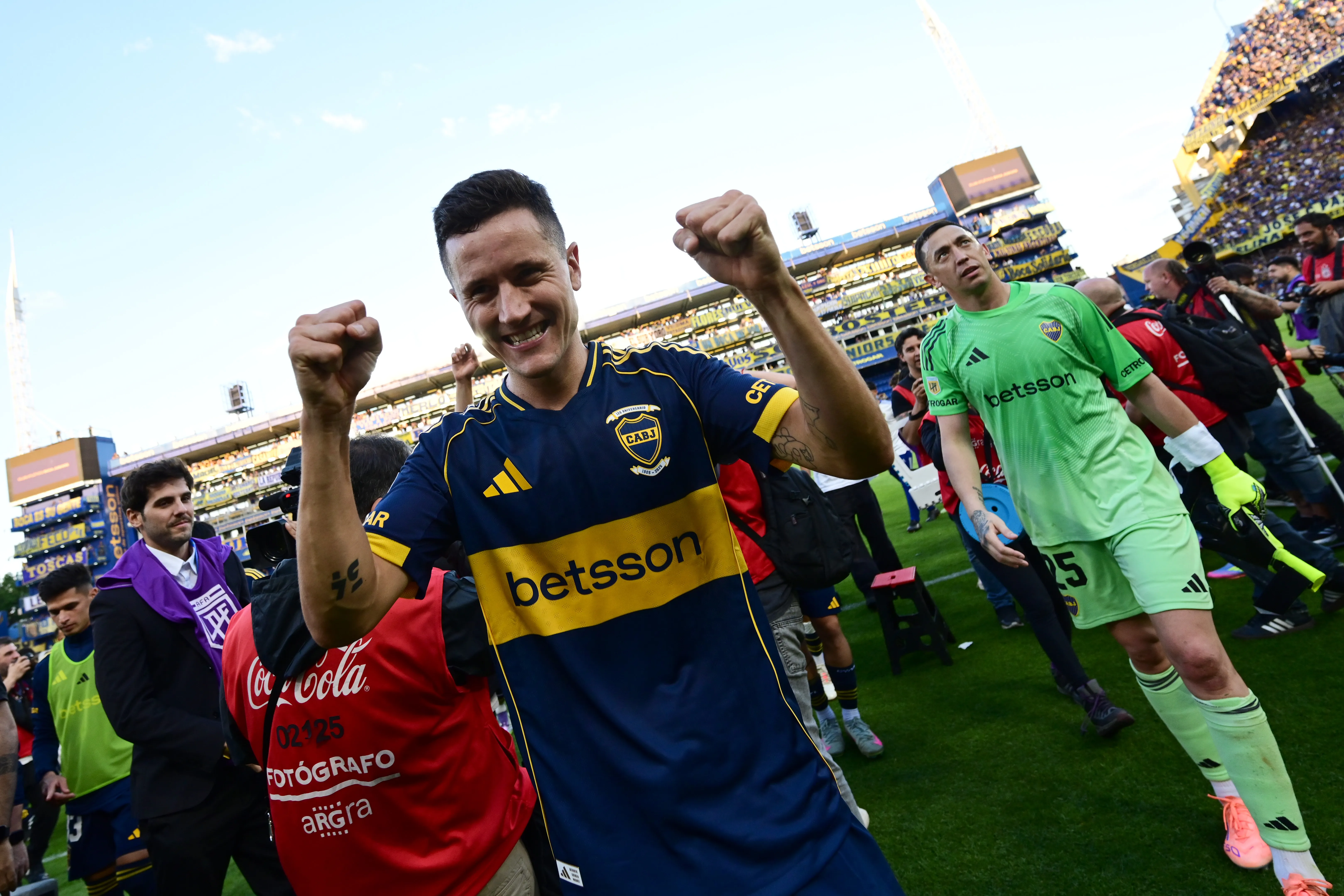 Ander Herrera festejó en La Bombonera. (Rodrigo Valle/Getty Images).