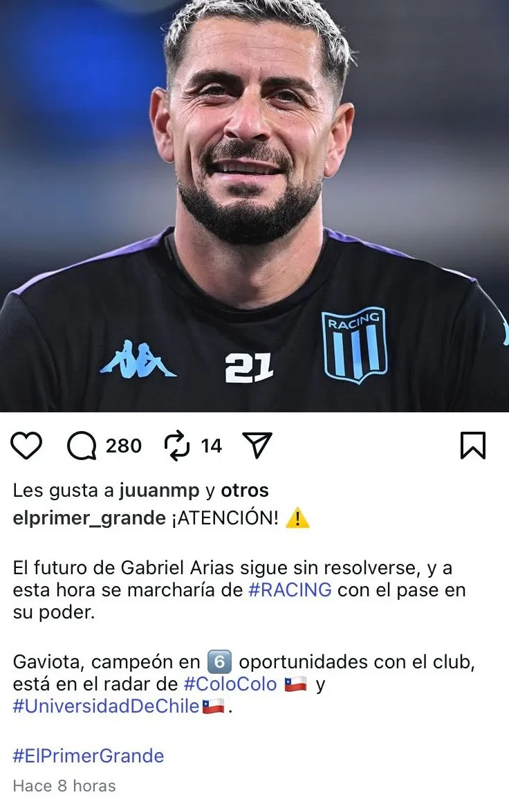 La publicación sobre Gabriel Arias, pretendido por Colo Colo y U de Chile