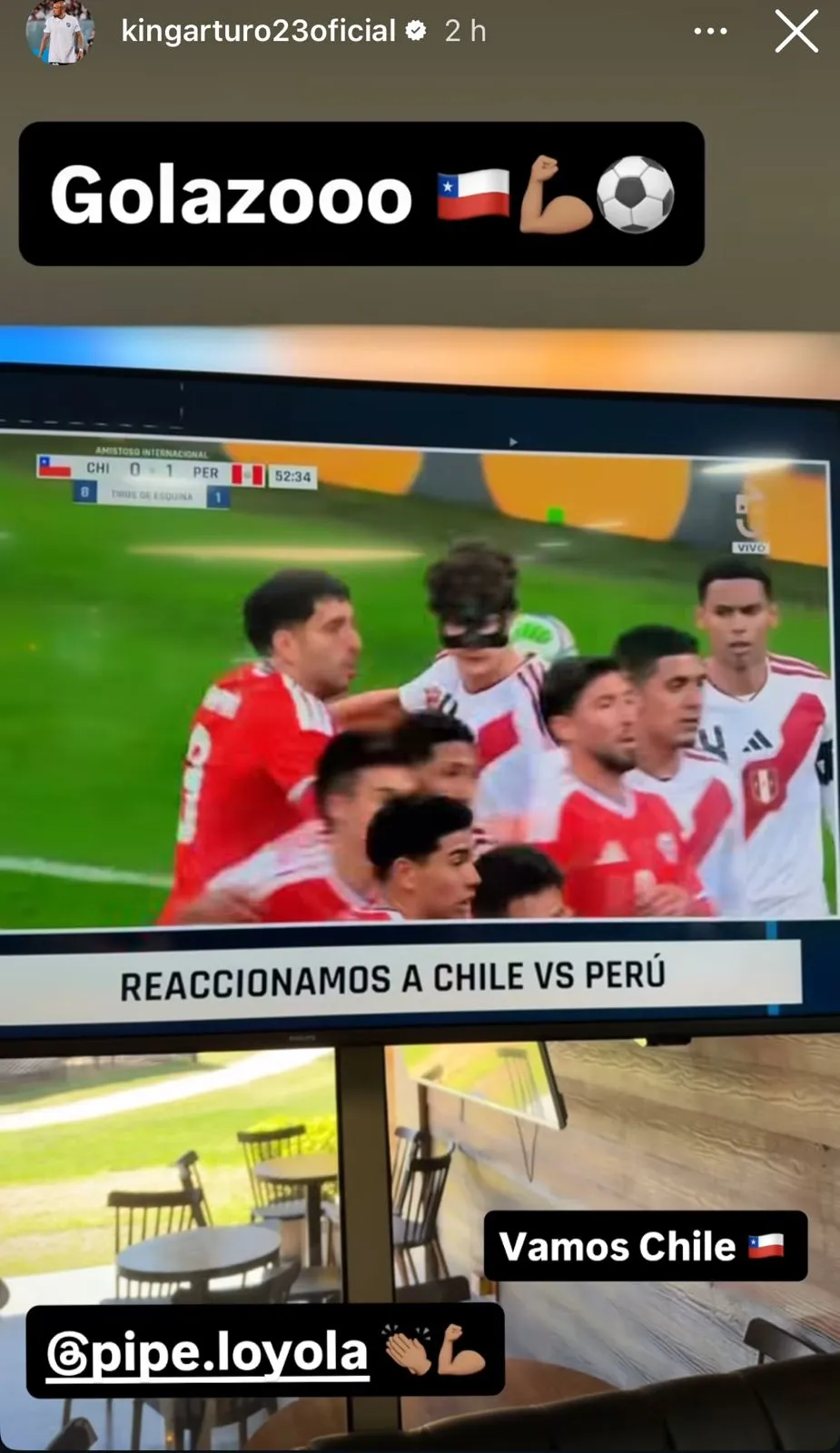 Vidal celebró el gol de Felipe Loyola en el Chile vs Perú.
