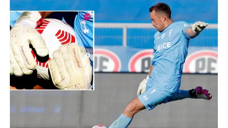Los guantes que le trajeron problemas al Zanahoria Pérez en la UC con el mensaje “Samurai Azul”.