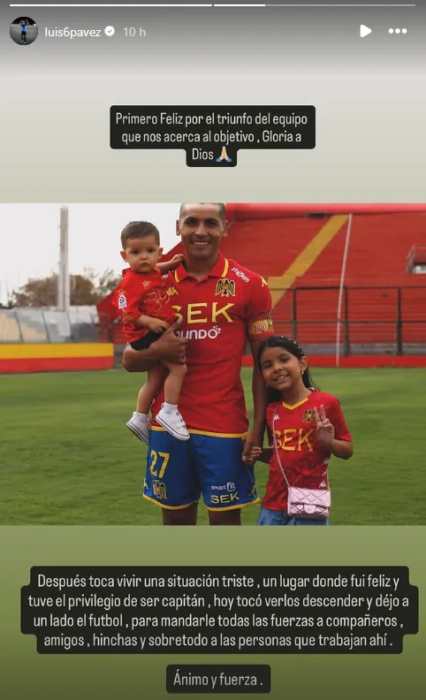 Luis Pavez dedicó un mensaje a Unión Española luego de descenderlos con O’Higgins. Foto: Instagram.