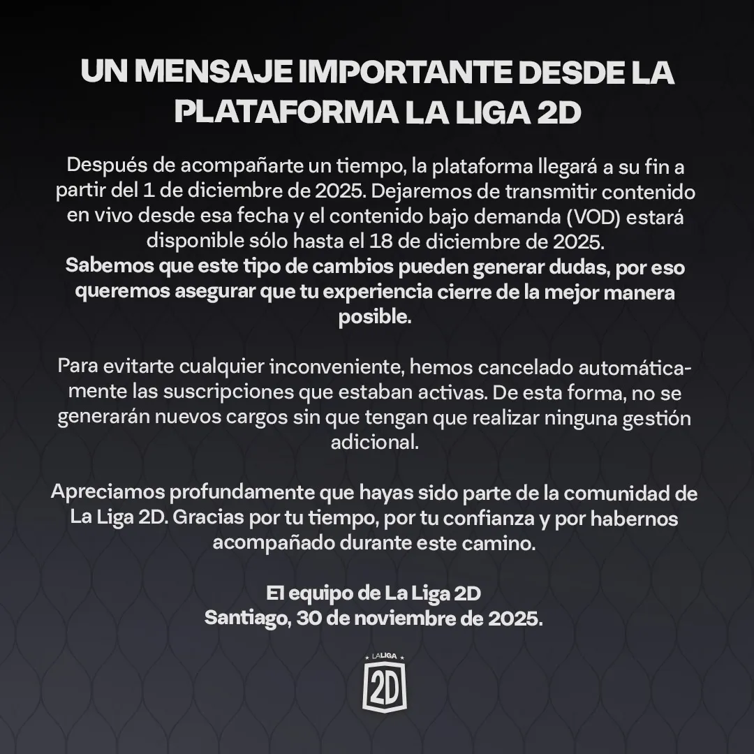 Comunicado La Liga 2D.