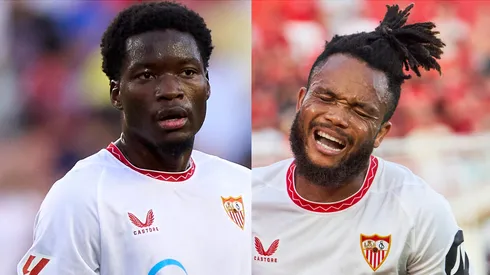 Lucien Agoume sonrió con uno de los jugadores que perderá el Sevilla por la Copa de África.
