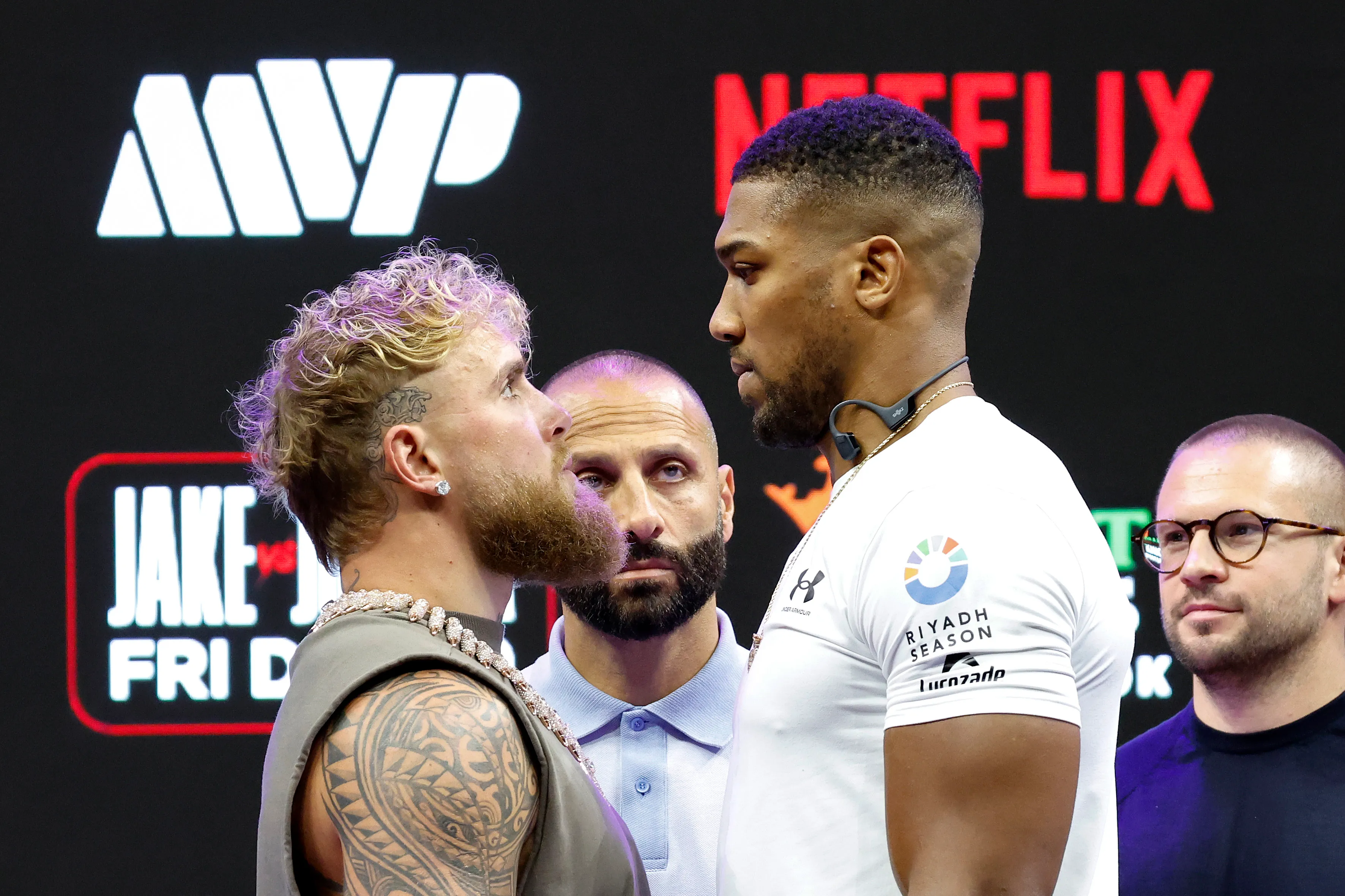 Jake Paul y Anthony Joshua se medirán este viernes en el Kaseya Center de Miami. (Foto: Eva Marie Uzcategui/Getty Images for Netflix)