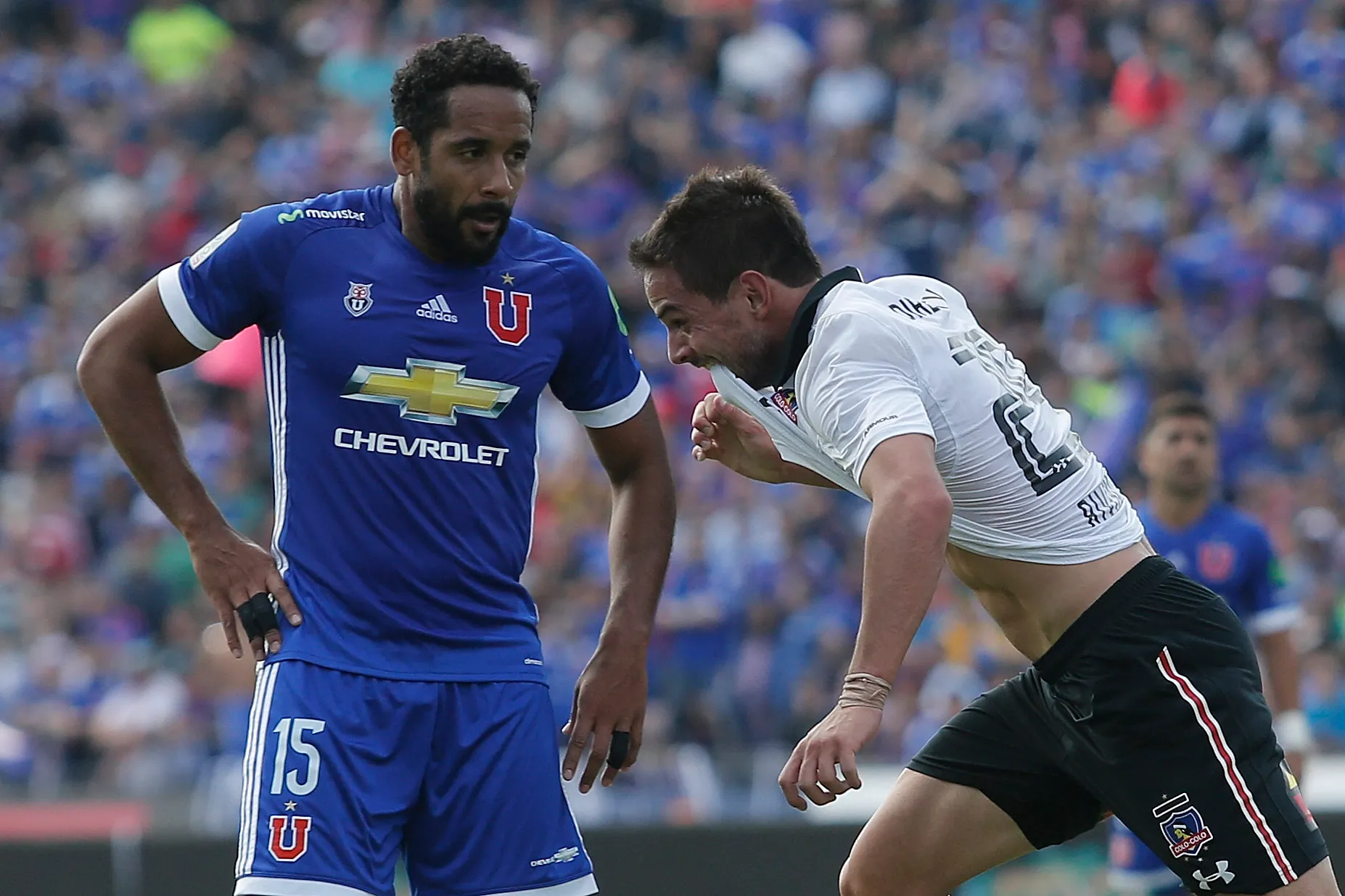 Así celebró Octavio Rivero uno de los goles que le anotó a Universidad de Chile. (Marcelo Hernandez/Photosport).