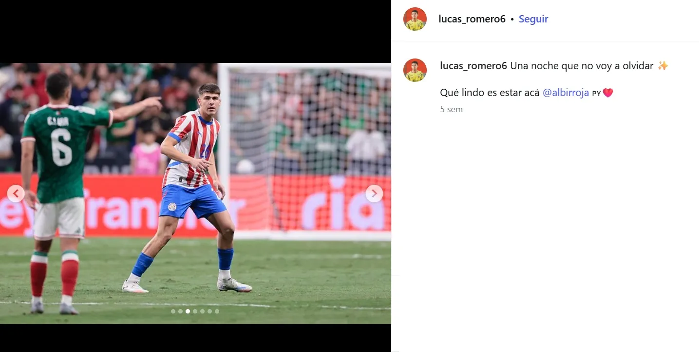 El jugador ha representando a la Selección de Paraguay. Instagram/Lucasromero6