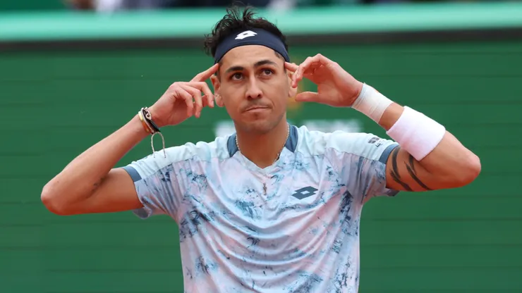 MONTE-CARLO, MONACO - APRIL 09: Alejandro Tabilo of Chile celebrates winning match point against Novak Djokovic of Serbia during the Men's Singles Second Round match on day four of the Rolex Monte-Carlo Masters at Monte-Carlo Country Club on April 09, 2025 in Monte-Carlo, Monaco. (Photo by Clive Brunskill/Getty Images)
