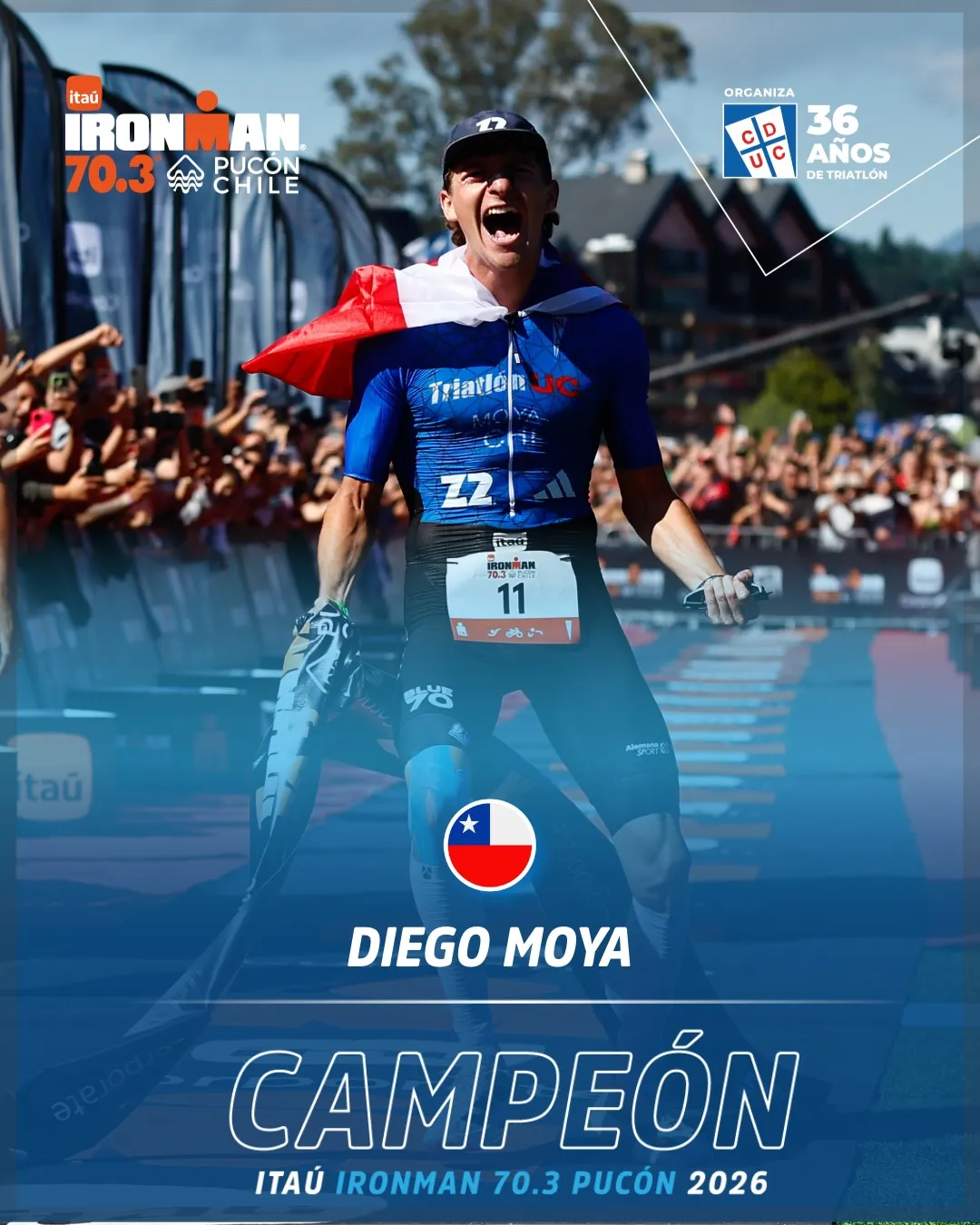 Diego Moya es el nuevo campeón del Ironman de Pucón. (Foto: ironman70.3pucon)