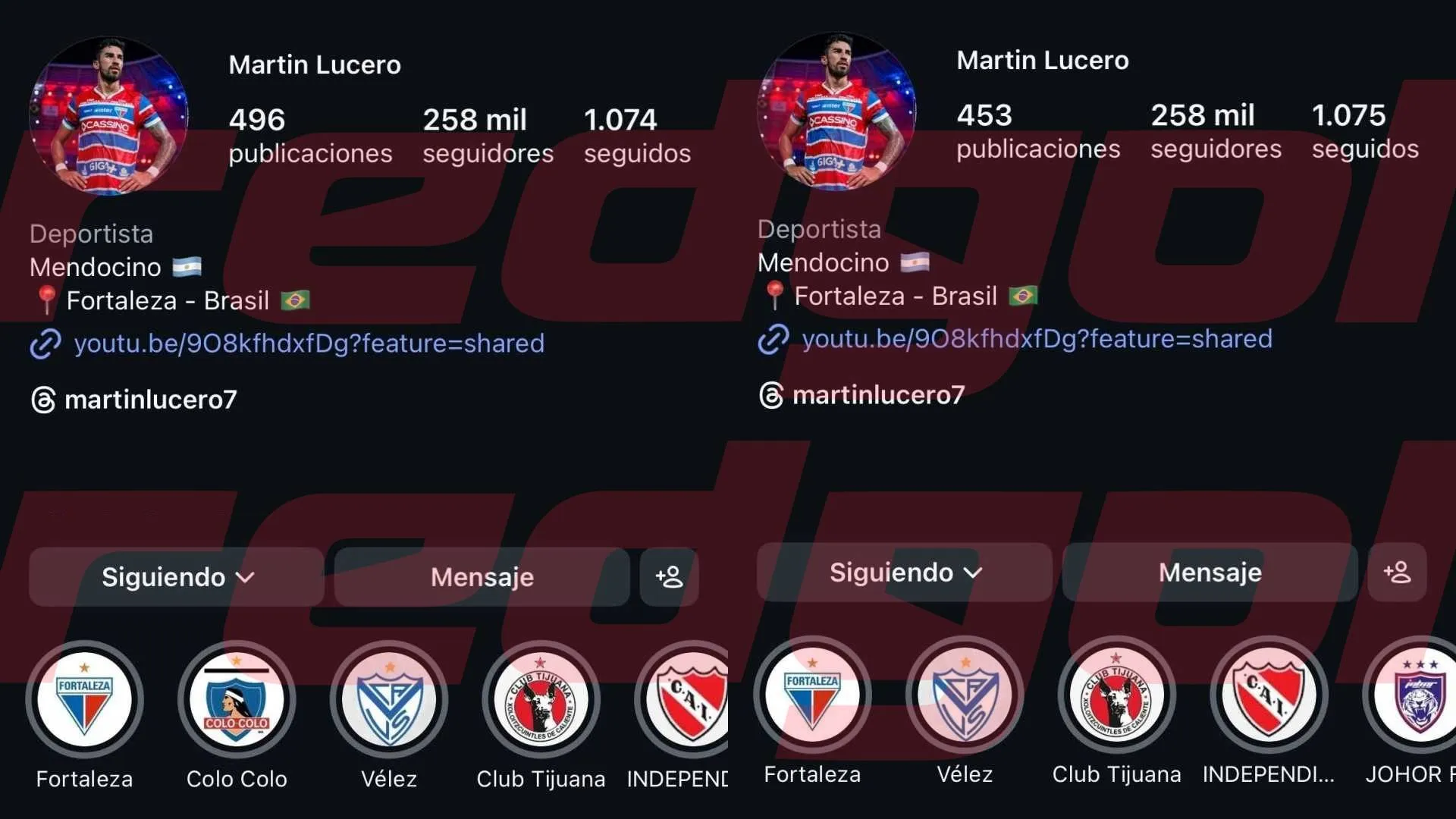 El antes y el después de la cuenta de Instagram de JM Lucero. (Foto: Captura)