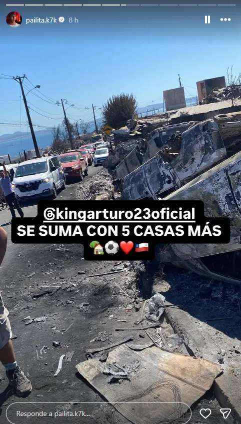 Pailita anunció que Arturo Vidal pagará cinco casas en la zona afectada por los incendios. Foto: Instagram.