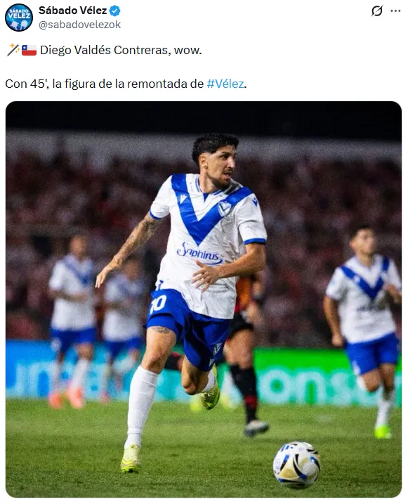 Partidazo y elogios para Diego Valdés en Vélez: se complica más deseo de Colo Colo.