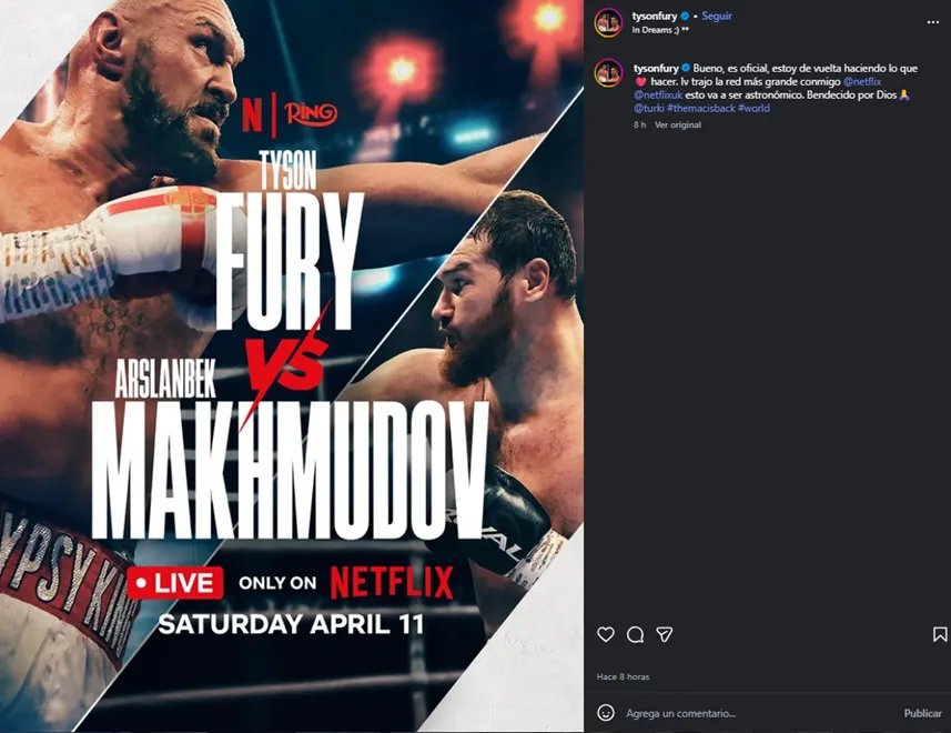 La publicación de Tyson Fury en Instagram. (Foto: Captura)