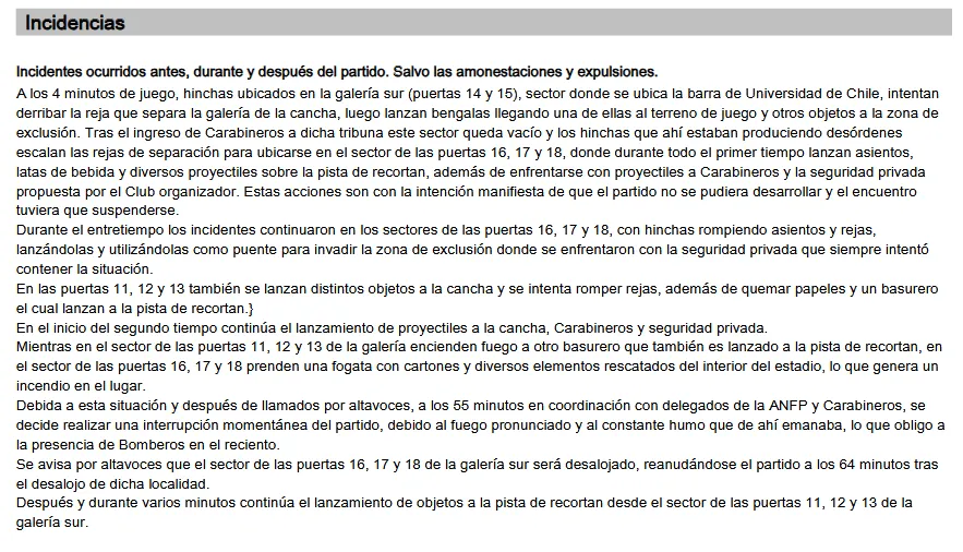 El informe arbitral del partido de la U con Audax.