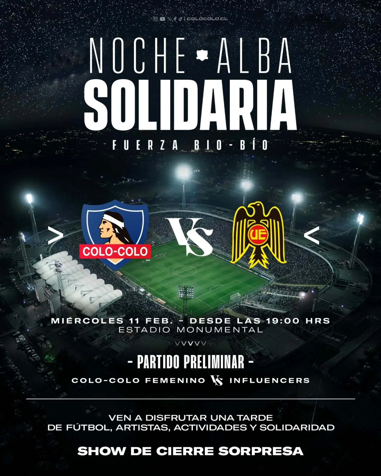 Afiche promocional de la Noche Alba Solidaria 2026. (Foto: Colo Colo)