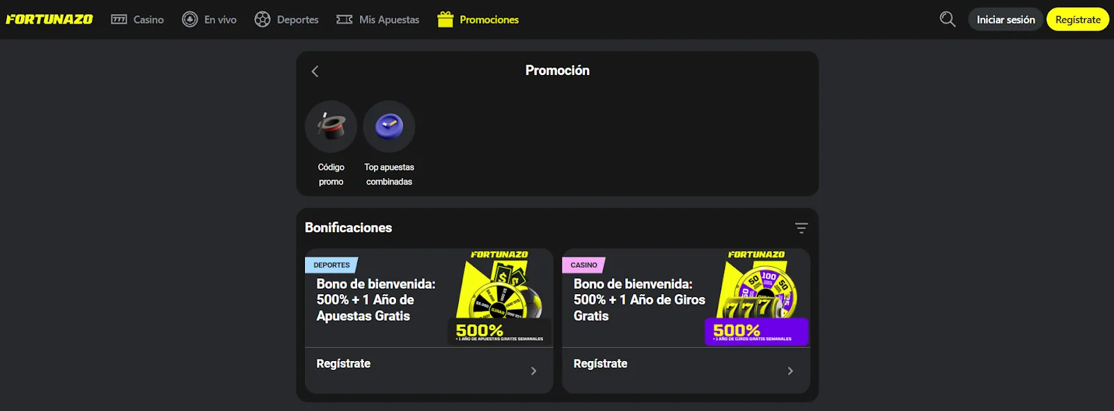 Código promocional fortunazo