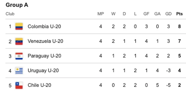 Así terminó Chile en el grupo A del Sudamericano Sub 20