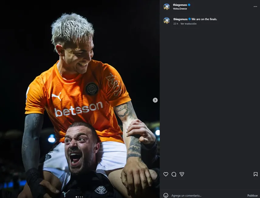 Thiago Nuss celebra su paso a la final de la Copa Grecia en medio del interés albo. (Foto: Captura de Instagram Thiago Nuss)