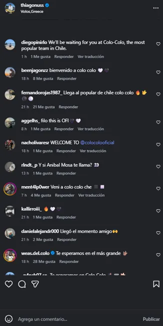 Hinchas albos coparon el Instagram de Thiago Nuss. Foto: Captura.