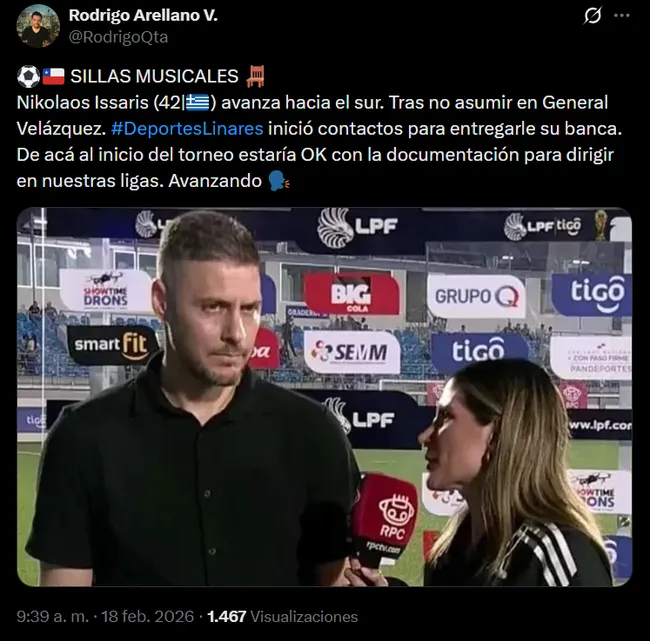 Finalmente, Nikolaos Issaris, dirigiría a Deportes Linares en el fútbol chileno. (Foto: Captura de X)