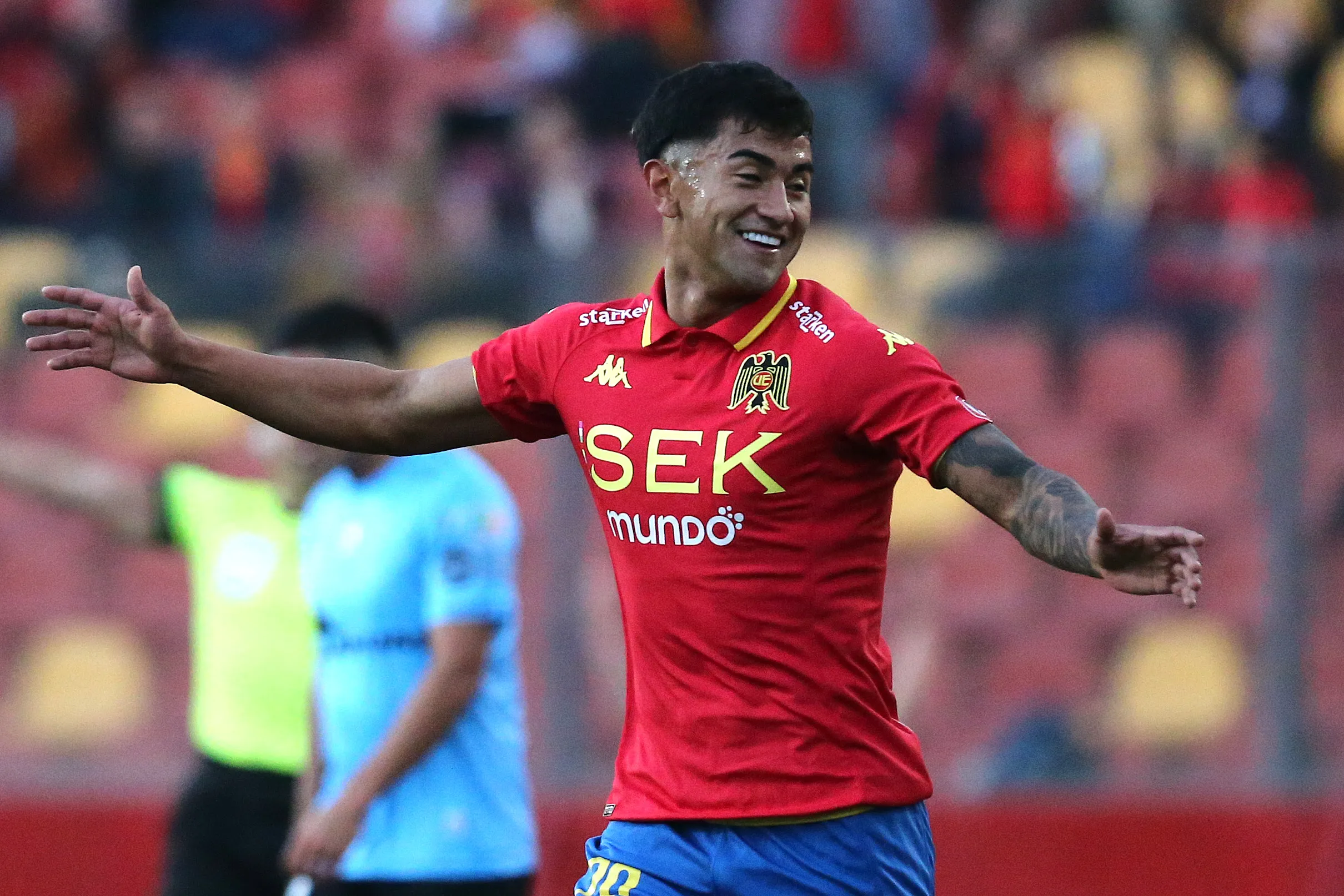 Franco Frías festeja un gol ante Deportes Iquique. (Javier Salvo/Photosport).