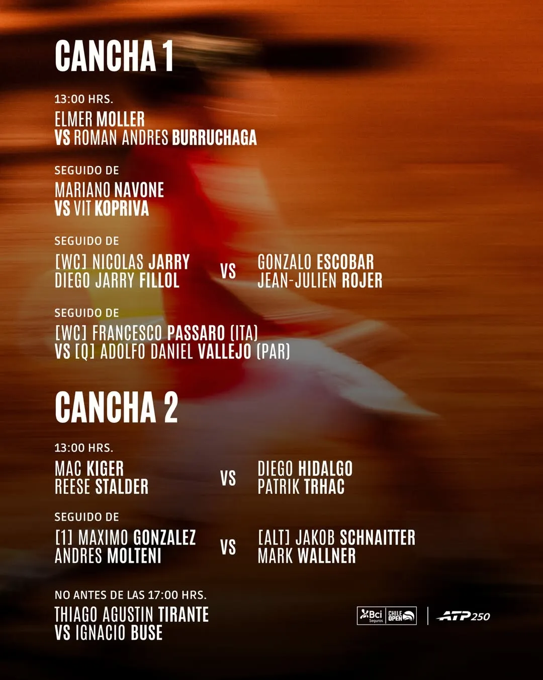 La programación del Chile Open para este martes 24 de febrero.