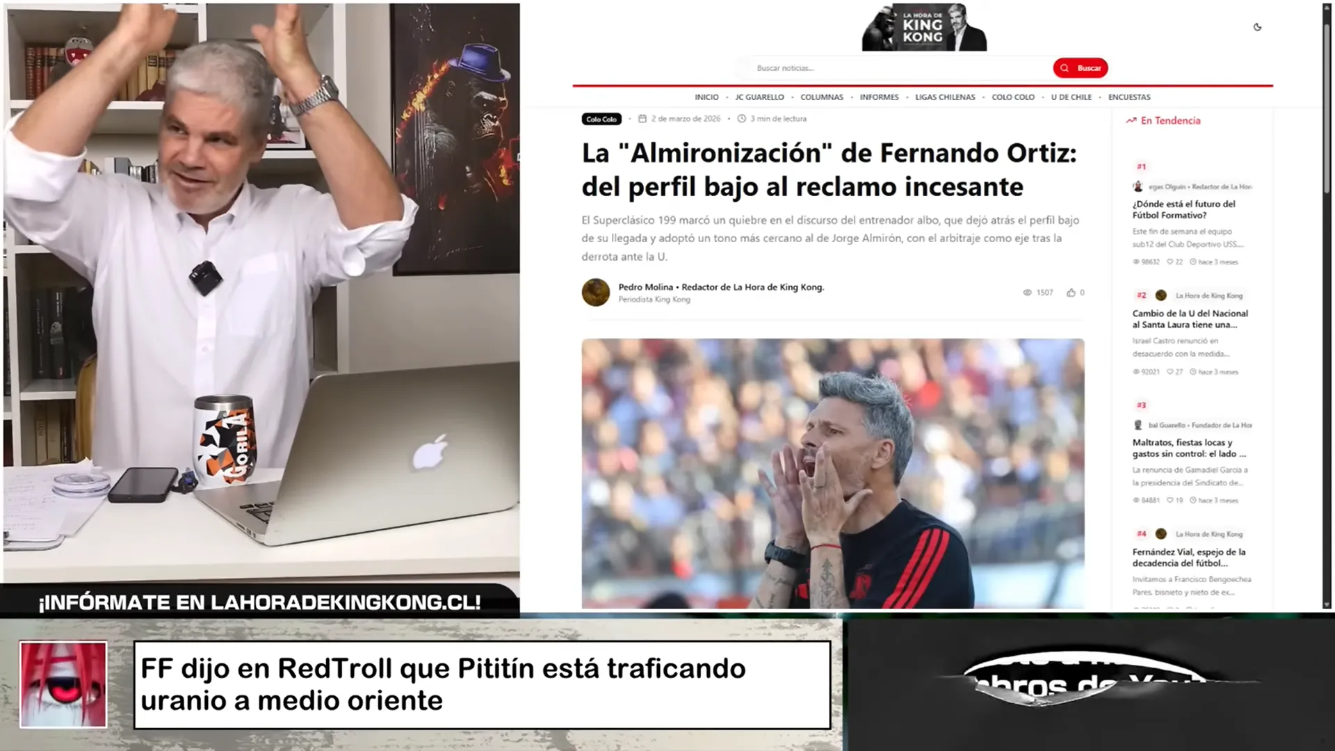 Juan Cristóbal Guarello hizo hasta caracterizaciones para contar un chimento. (Captura).