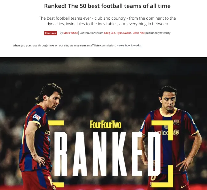 El ranking de FourFourTwo desató polémica.