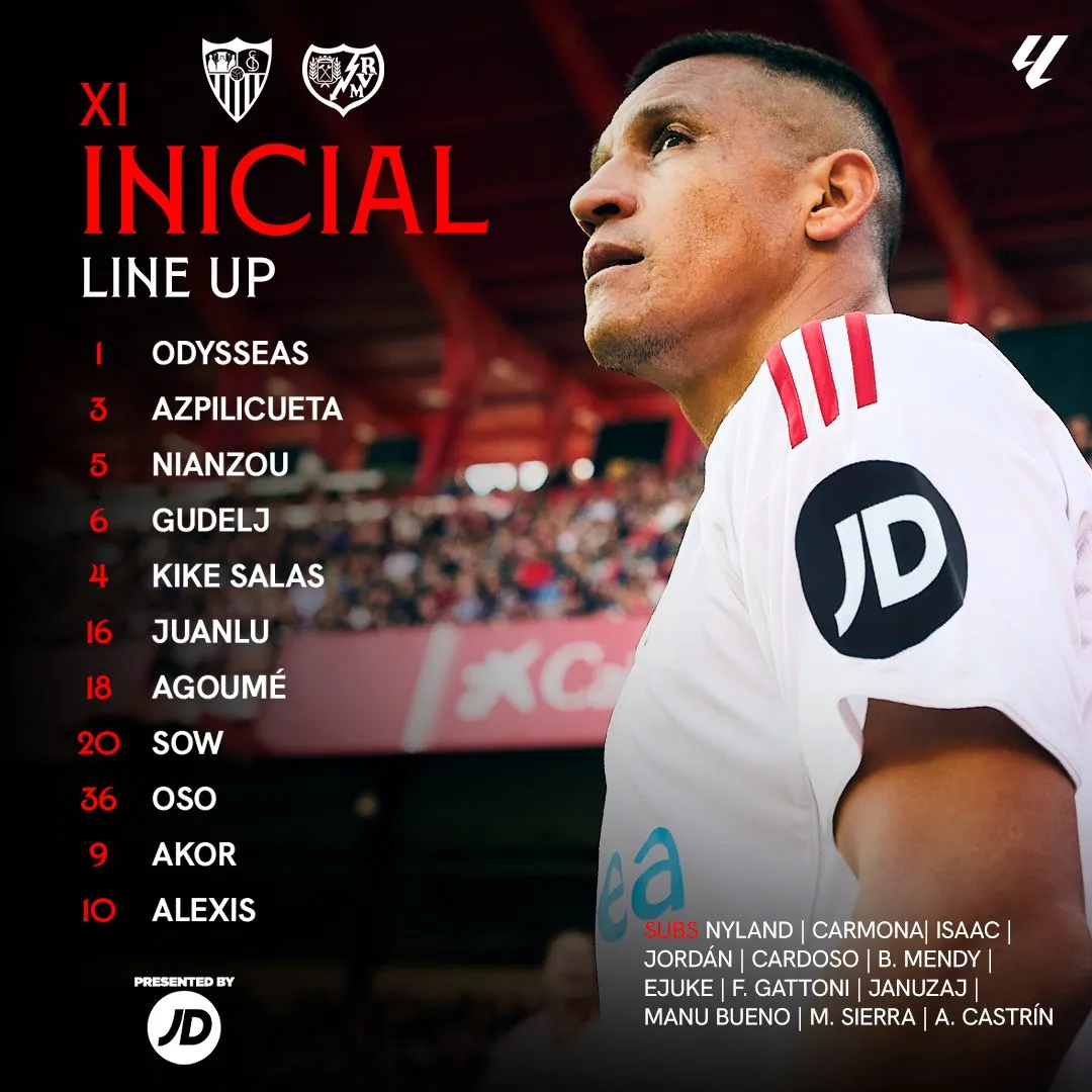 Formación: Alexis del inicio en el Sevilla contra el Rayo.