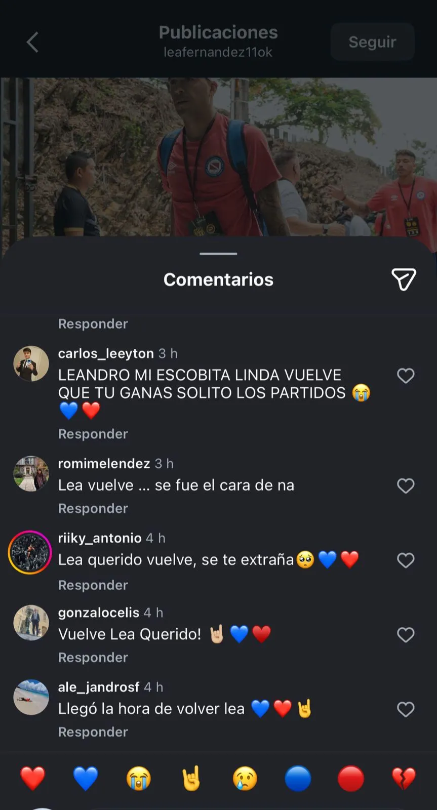 Algunos de los comentarios que hinchas azules le hacen a Leandro Fernández. (Foto: Captura de Instagram)