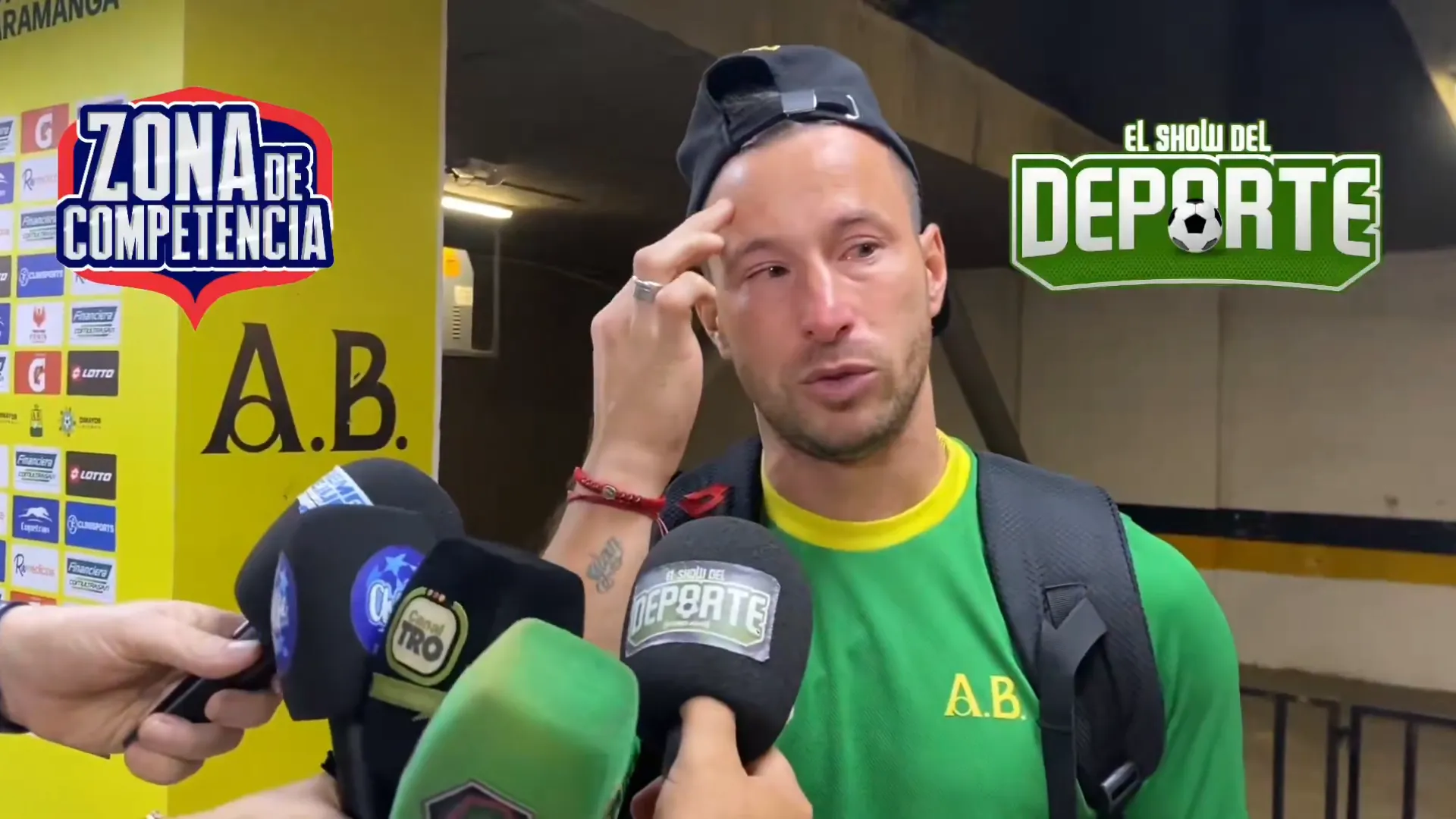 Luciano Pons luego de los dos goles que anotó en Bucaramanga. (Captura).