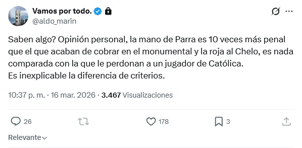 El posteo de Aldo Marín.