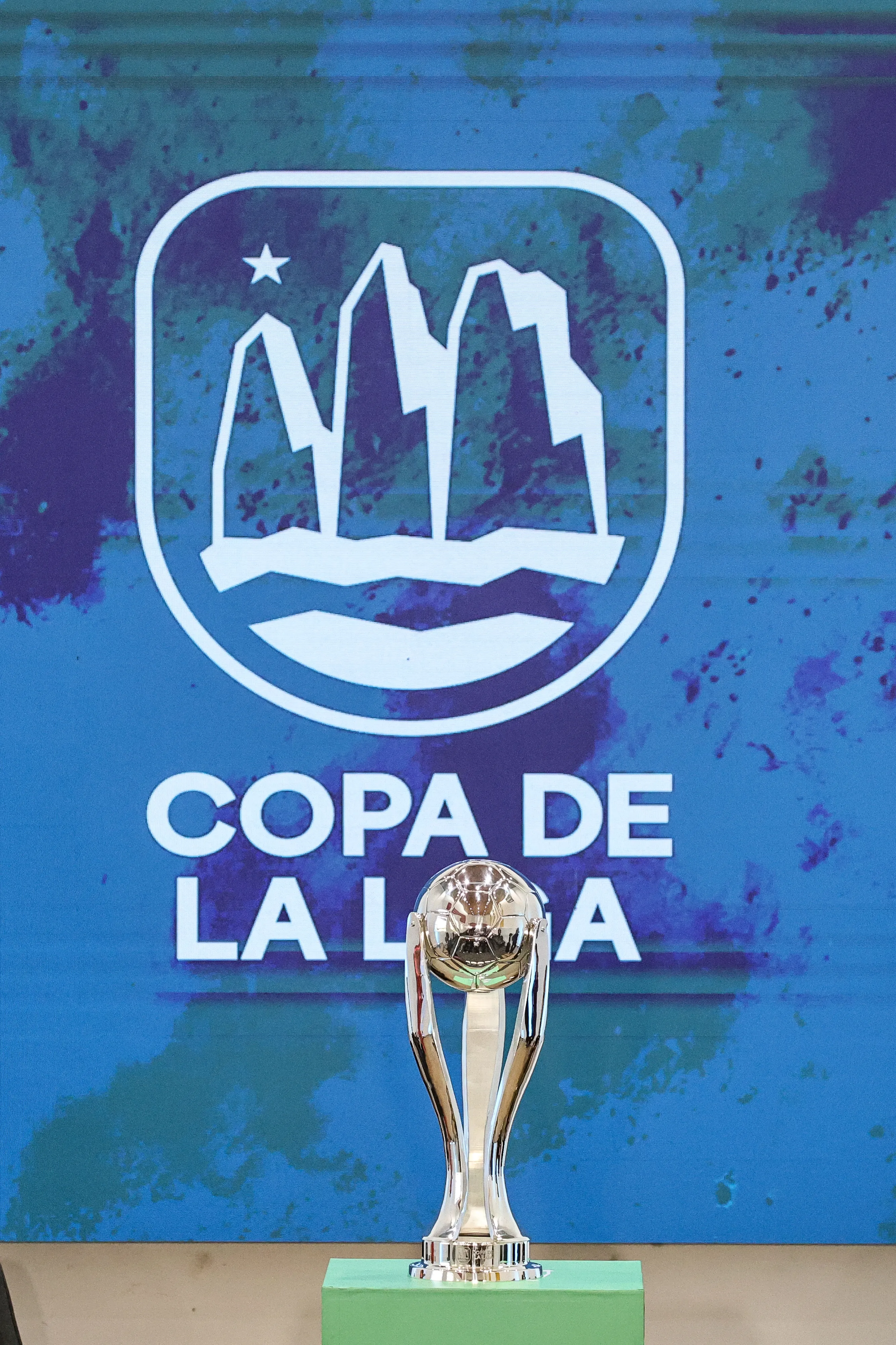 El trofeo de la Copa de la Liga tiene tres pilares separados por las Torres del Paine. Foto: Photosport.