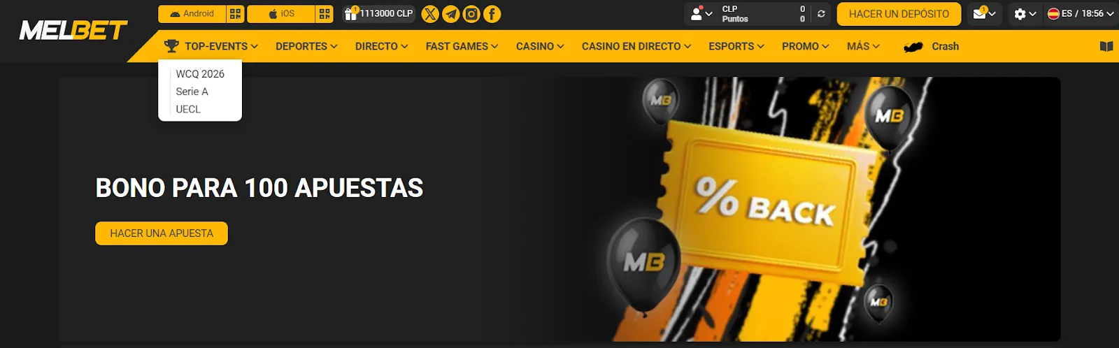 Bono por 100 apuestas en Melbet