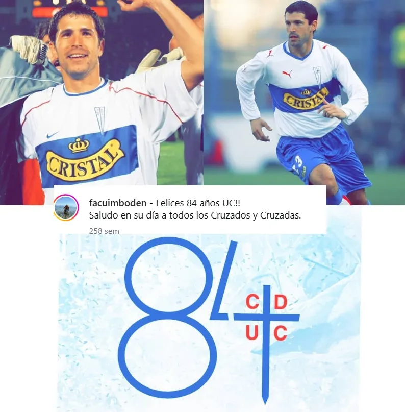 El jugador recuerda con cariño su paso por la UC. Instagram/facuimboden