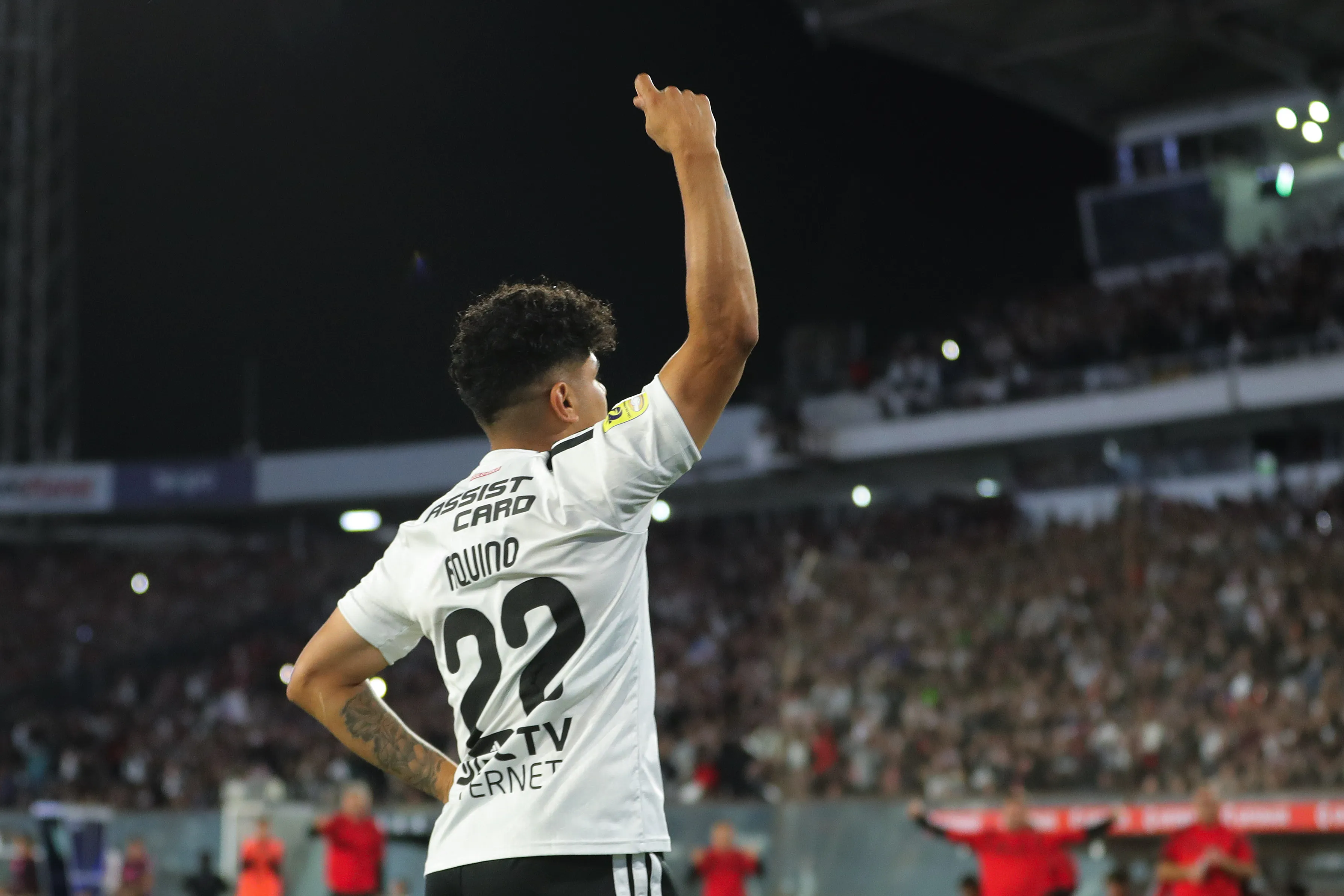 Así celebró Claudio Aquino ante Huachipato en la Liga de Primera 2026. (Felipe Zanca/Photosport).