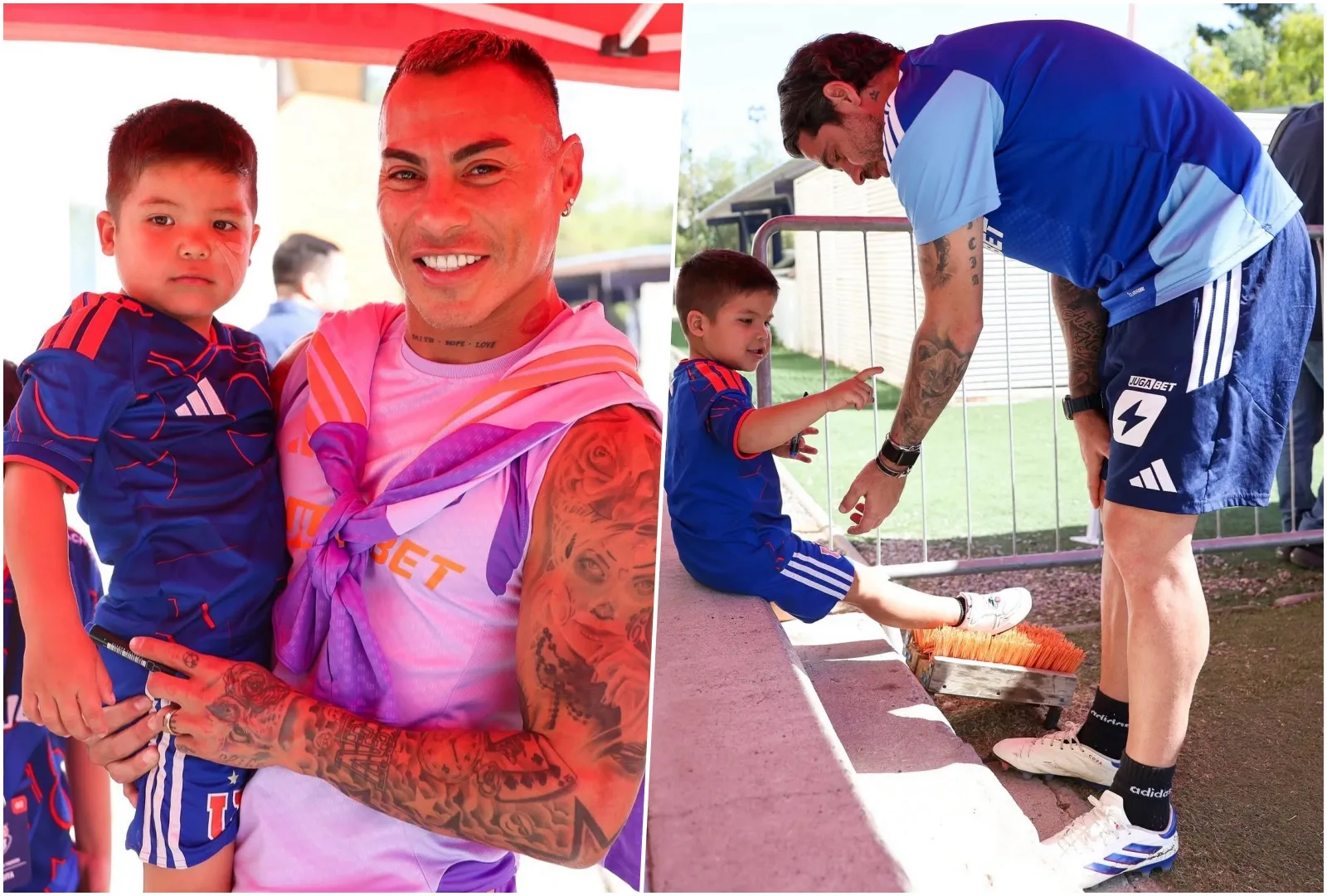 Eduardo Vargas y Fernando Gago con Gaspar. Foto: U de Chile.
