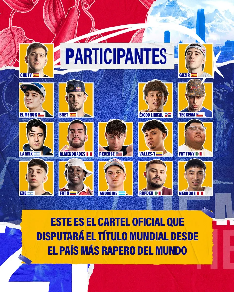Los 16 MC’s clasificados a la Final Internacional 2026. (Foto: Red Bull Batalla)