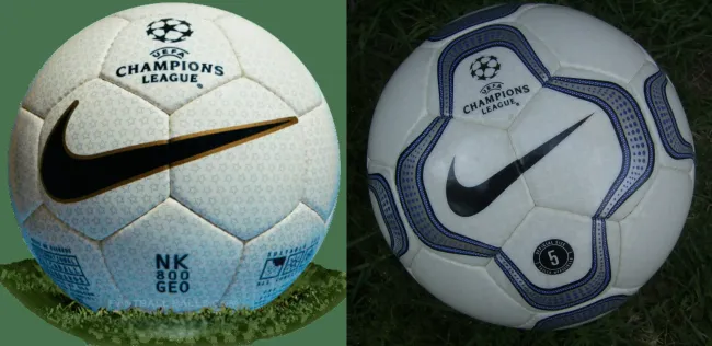 Los balones que Nike diseñó para la Champions League en los años previos al arribo de Adidas. 