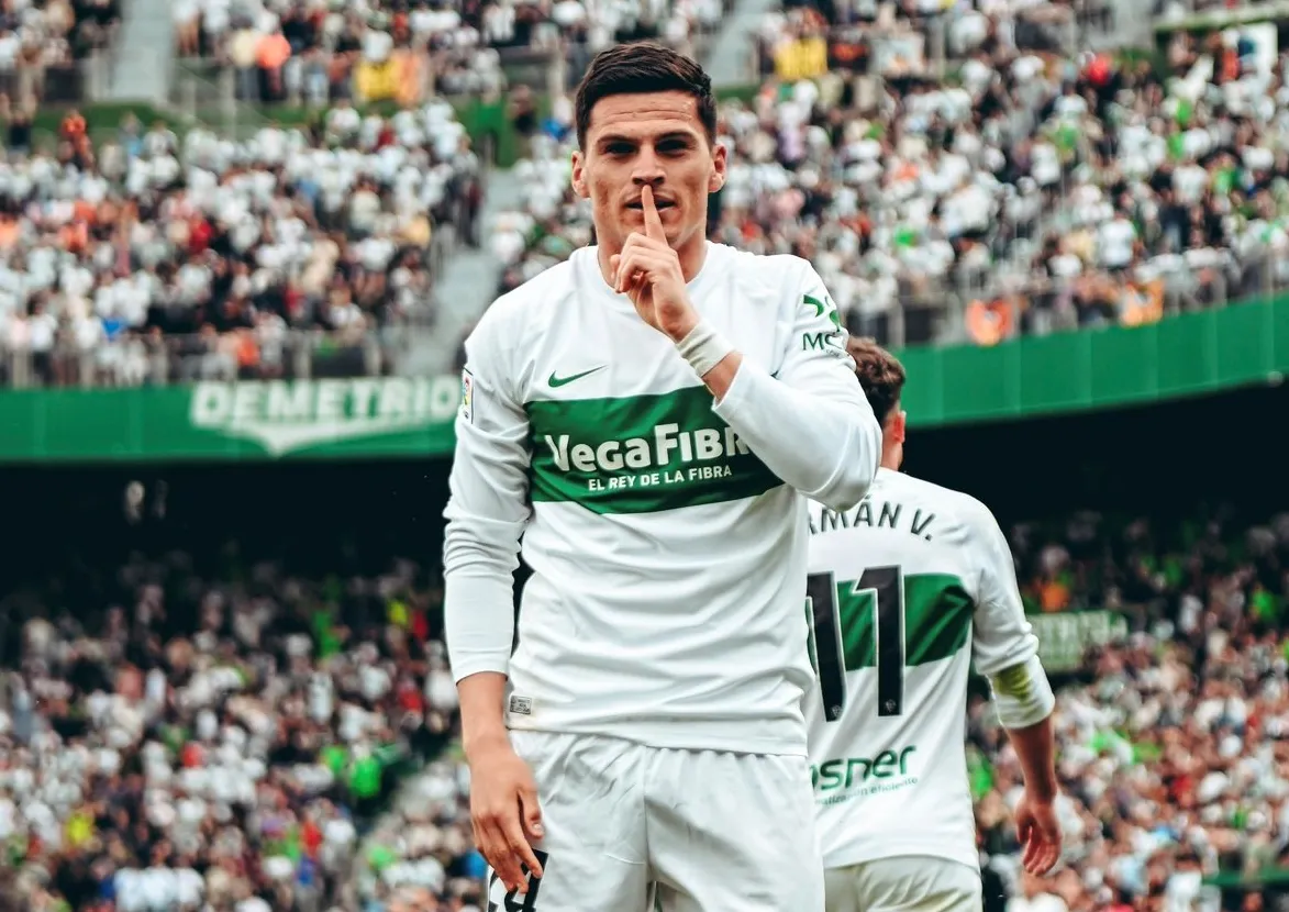 Así fue el festejo de Lucas Cepeda tras anotar su primer gol en España. | Foto: Elche.