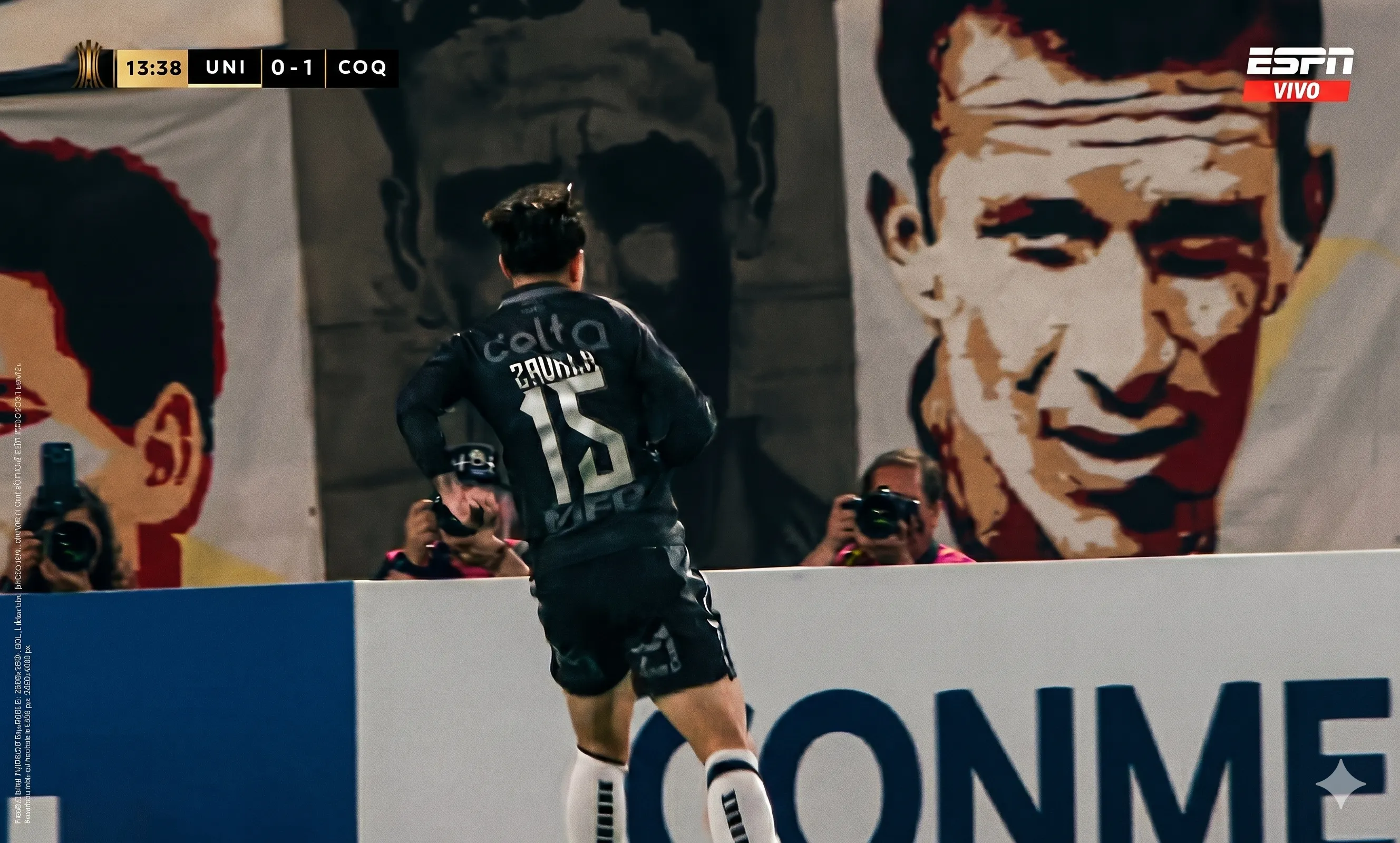 La celebración de Cristián Zavala desde otro ángulo. (Captura ESPN retocada con Gemini IA).