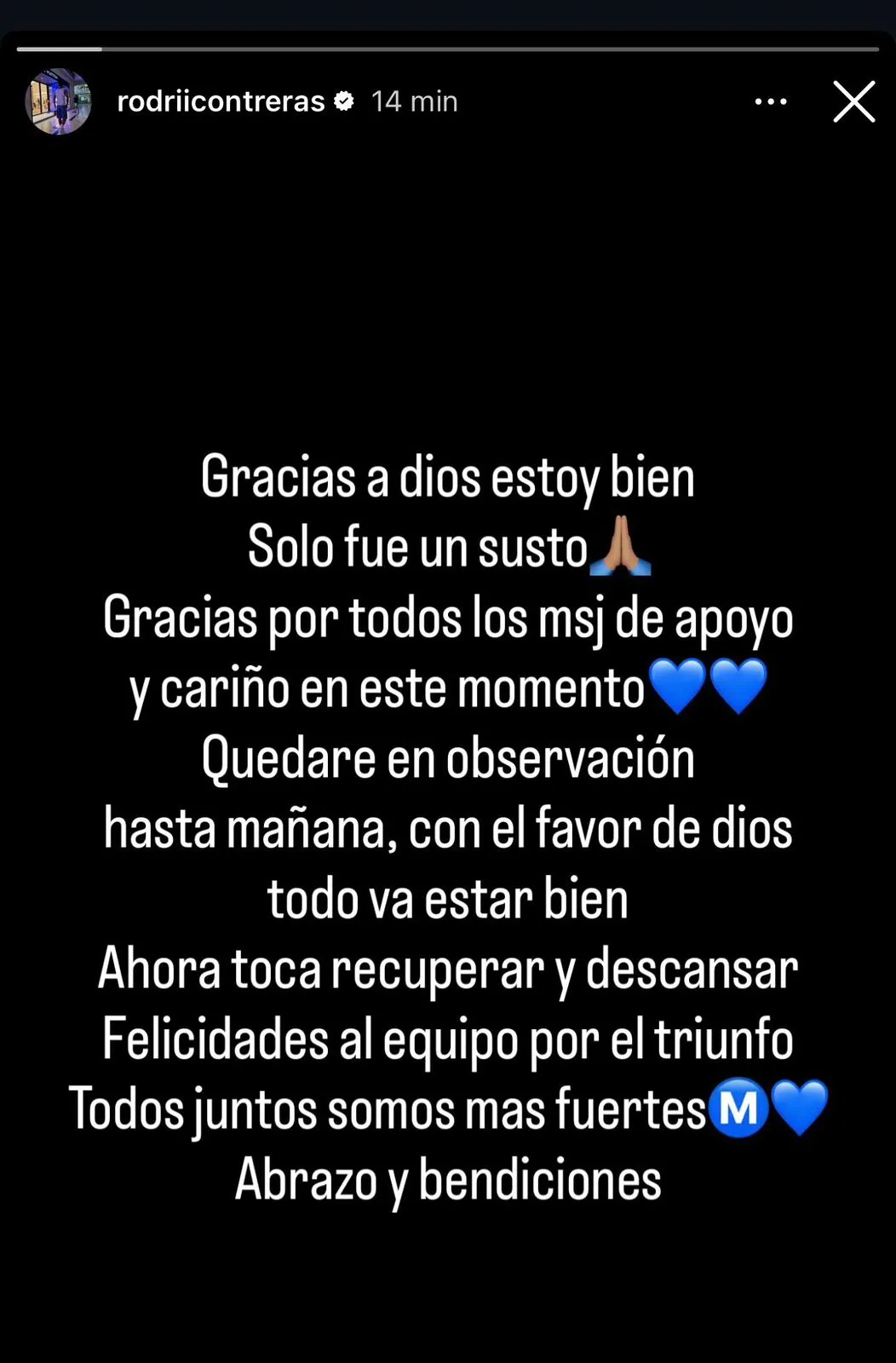 El mensaje de Rodrigo Contreras en Millonarios.